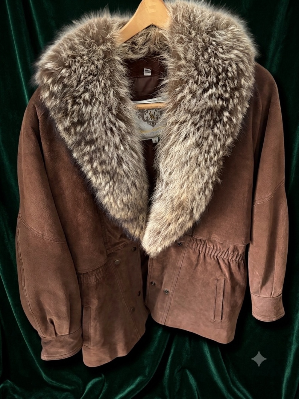Vintage Laura Winston Brown Suede Leather Collection Fur Trim Brown - Small